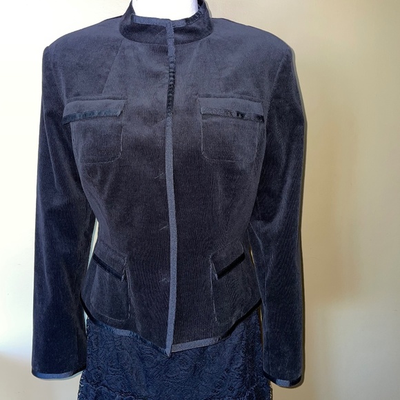 Style & Co. Black Corduroy Satin Trim Hidden Snap Front Jacket - Picture 2 of 11